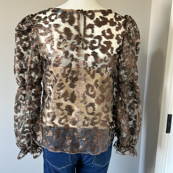 Anthropologie Eva Franco Sheer Leopard Top Animal Print Puff Sleeve Sz M NEW - Picture 10 of 16